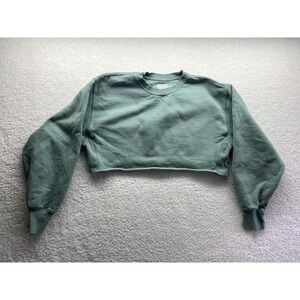 Tna Shirt Womens 1 Green Cropped Long Sleeve CozyAF Cotton Blend Chore Preppy